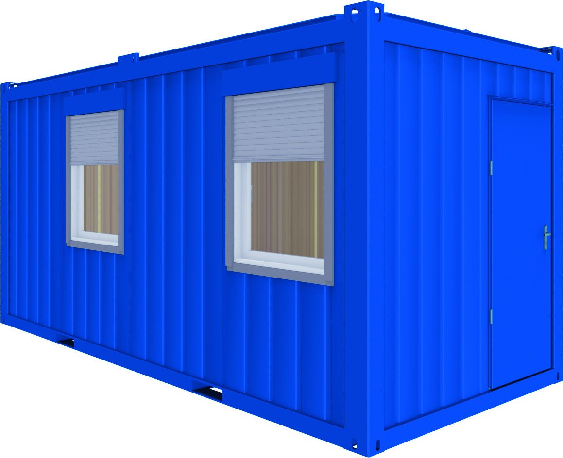 Bürocontainer 5m, Fenster variabel wählbar, Farbe blau