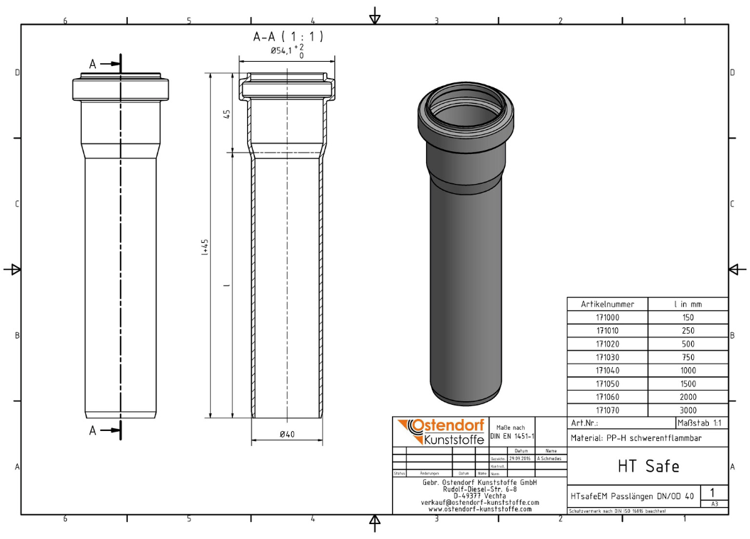 HT-Rohr DN 40 mm/ 15 cm