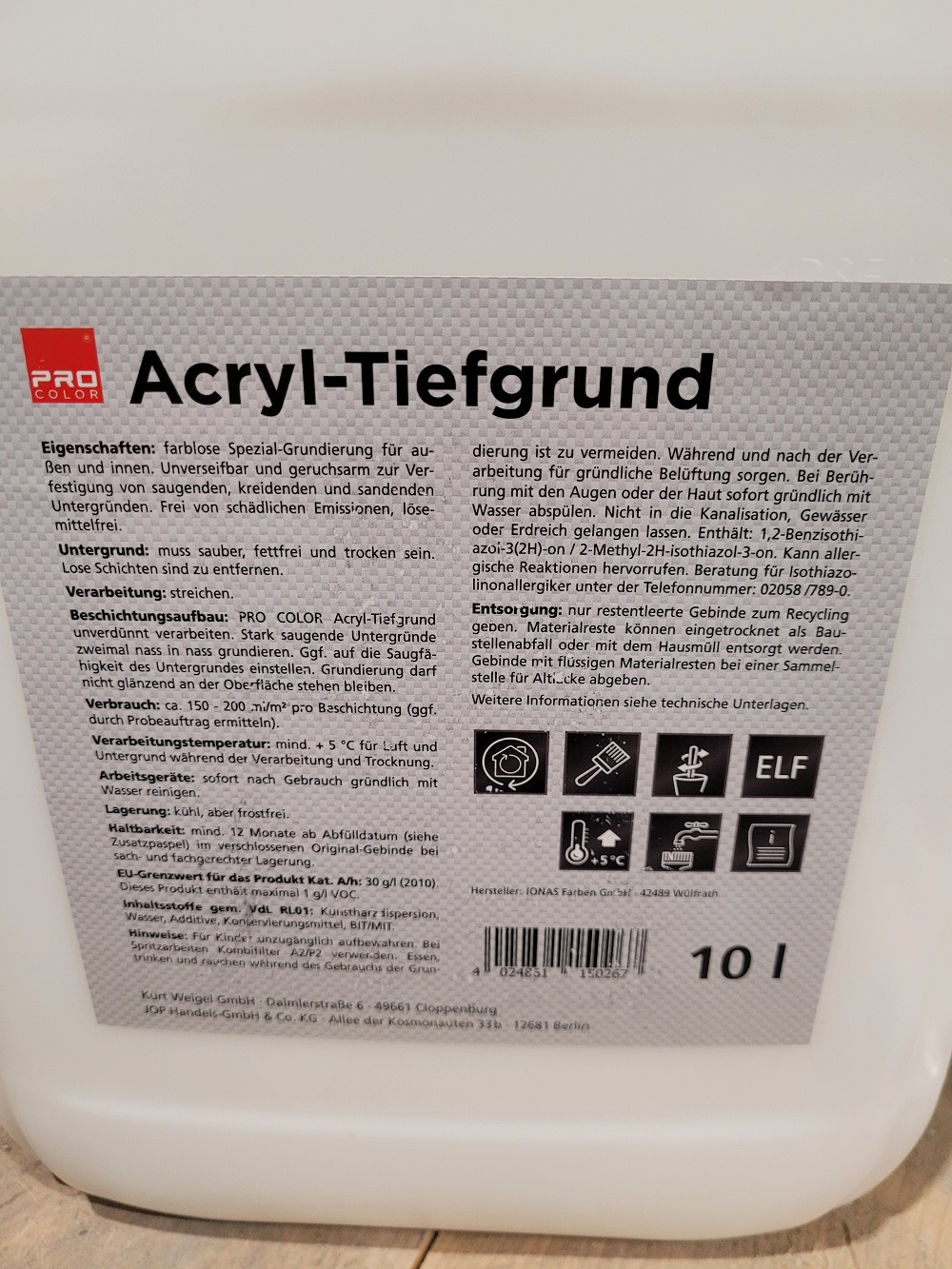 Acryl Tiefgrund Pro Color (10 L)