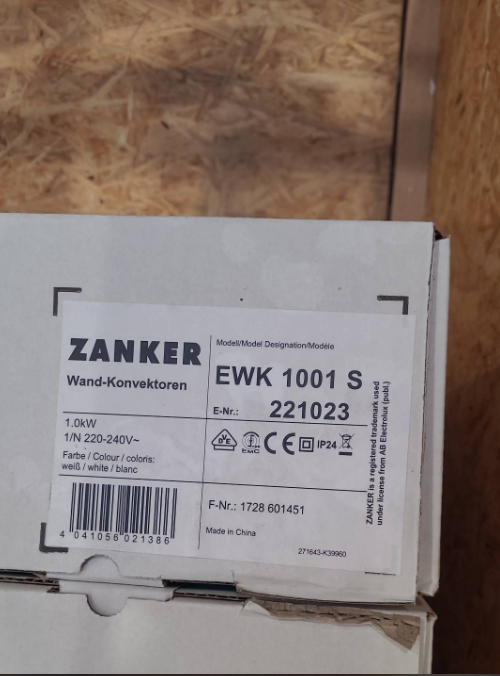 1 KW Zanker E-Heizung Typ EWK 1001 S I TH1673