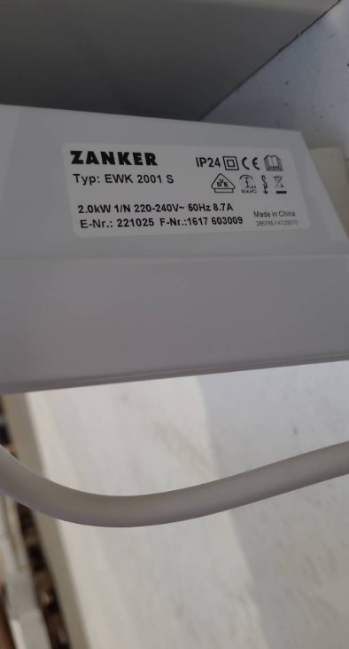 2 KW Zanker E-Heizung Typ EWK 2001 S I TH1674