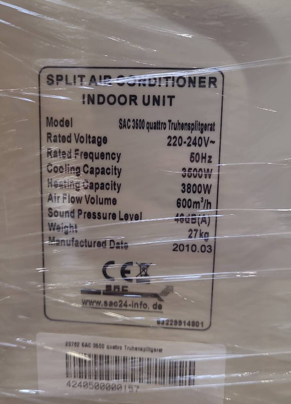 SAC 3500 Klimagerät X-quattro Truhen-Split-Gerät/ Indoor Unit