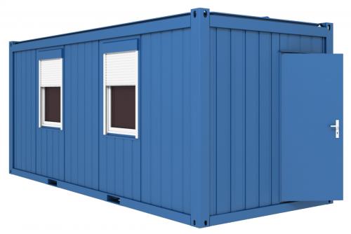 Bürocontainer 6m, Fenster variabel wählbar, Farbe blau 