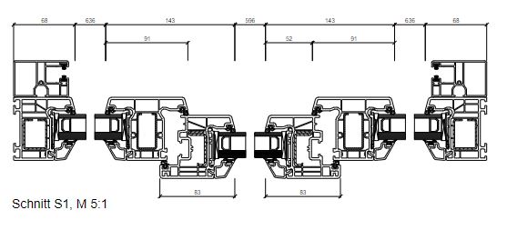 3-tlg. CT70 ASK-FG Schücofensterelement 2290 x 1320 mm mit Rollladen 