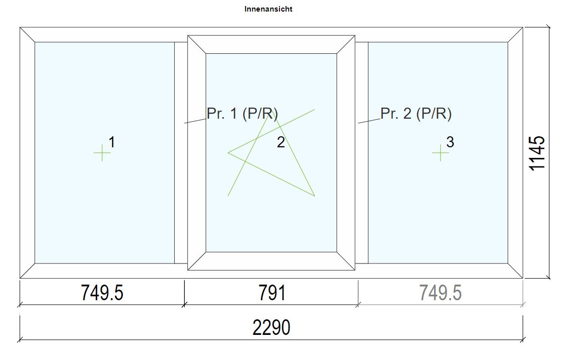3-tlg. "CT70" Schücofensterelement 2290 x 1145 mm 