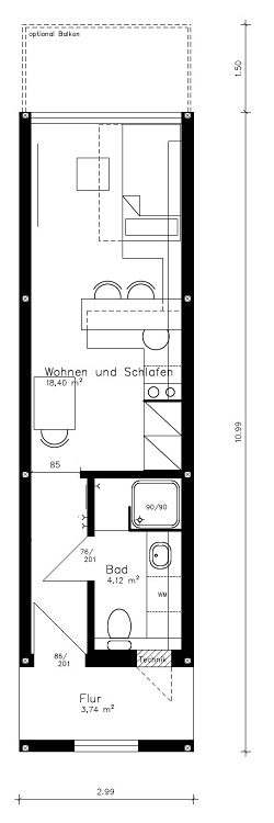 1 Raum Appartement | 1115 | PROLINE | gefertigt in Systembauweise