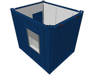 Bürocontainer 3m mit variablen Fenster, Farbe blau