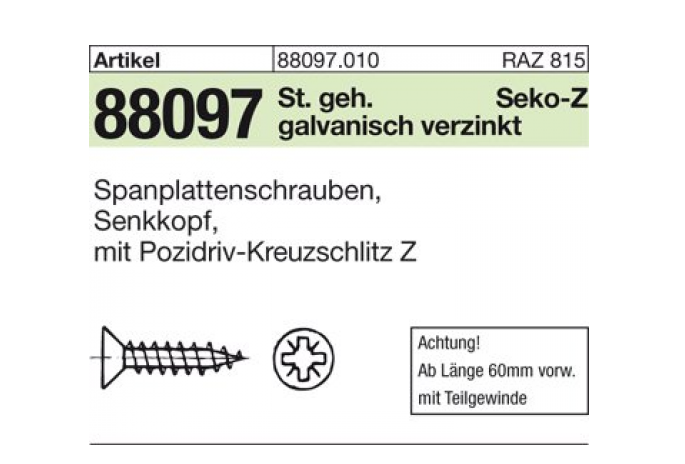 3,5 x 25 Spanplattenschrauben Senkkopf Kreuzschlitz Z (VE=1000)  I LL0014