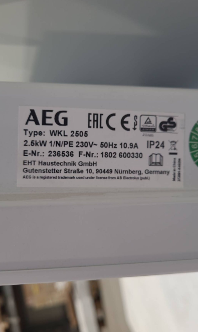 2,5 KW AEG E-Heizung WKL 2505 I TH1671