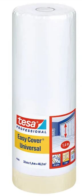 Tesa Easy C. 4368, Abdeckfolie mit Kreppstreifen, 1400 mm
